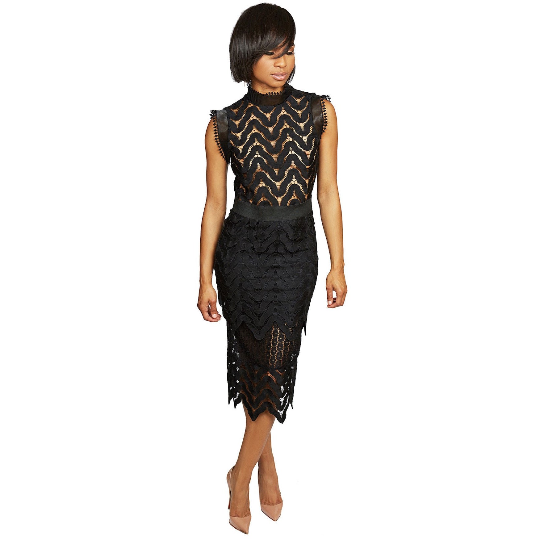 Black Lace Midi Dress - MEMORANDUM